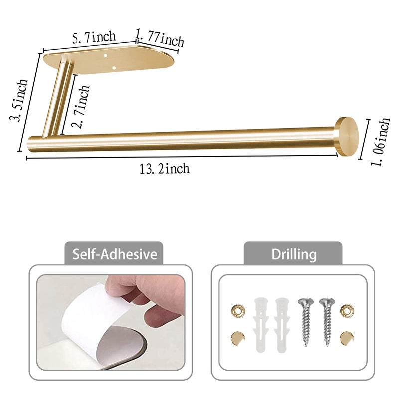 XDerlin Paper Towel Holder Under Cabinet Wall Mount Paper Towel Rack Kitchen Paper Holder Self Adhensive Jumbo Rolls Paper Towel Holders for Kitchen Bathroom Farmhouse Accessories SUS 304 Stainless Steel Gold - Image 2